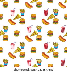 fast food, seamless pattern, vector illustration