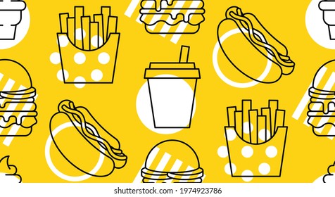 Fast Food seamless pattern. Vector hand drawn illustration