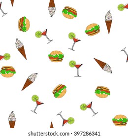 Fast food. Seamless pattern. Vector