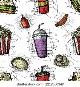 Fast Food seamless pattern for wallpaper, social media, printable paper, textile background.