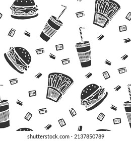 Fast food seamless pattern with white background