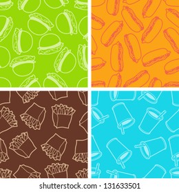 Fast food seamless patterns in retro style.