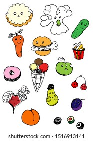 Fast food Seamless, quick snacks, colorful vegetable set, vector illustration