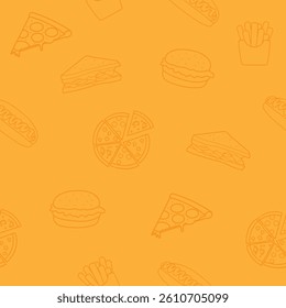 Fast food seamless vector illustration on orange background