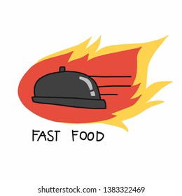 Fast food serving on fire logo cartoon vector illustration