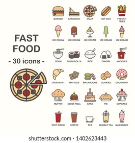 Fast Food Set - 30 vector icons - colorful