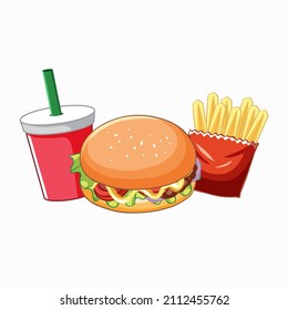 Fast food set. Burger, soda, french fries