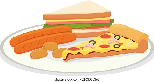 Fast food set in cartoon style illustration