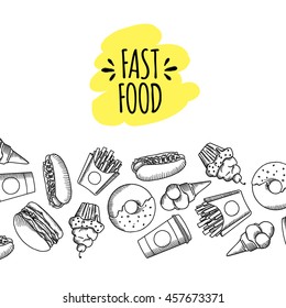 Fast food. Set of cartoon vector icons.