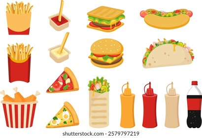 Fast Food Set – Delicious Meal in a Vector Illustration