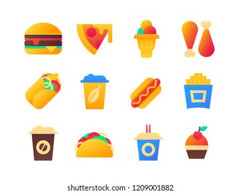 Fast food - set of flat design style icons