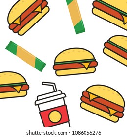 Fast food set of hamburger classic burger potatoes french for so