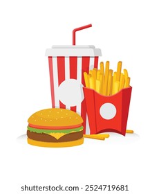 Fast food set hamburger french fries and soft drink stock illustration