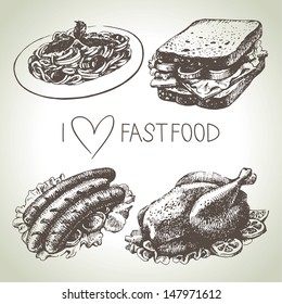 Fast food set. Hand drawn illustrations  