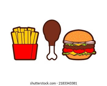 Fast food set icon. burger and fried chicken leg and French fries  