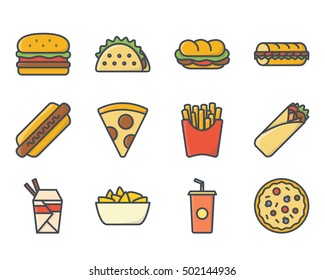 Fast Food Set Icon Colored 