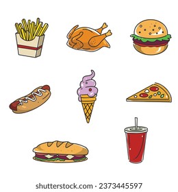 
Fast Food Set Icon vector art illustration