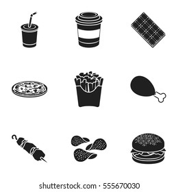 Fast food set icons in black style. Big collection of fast food vector symbol stock illustration