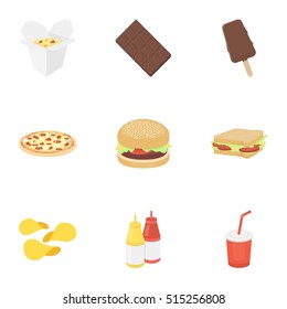 Fast food set icons in cartoon style. Big collection of fast food vector symbol stock illustration