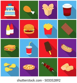 Fast food set icons in flat style. Big collection fast food vector symbol stock illustration