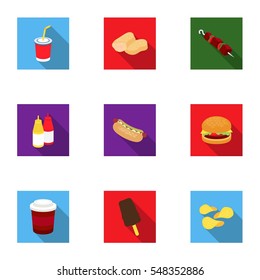 Fast food set icons in flat style. Big collection of fast food vector symbol stock illustration