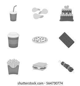 Fast food set icons in monochrome style. Big collection of fast food vector symbol stock illustration