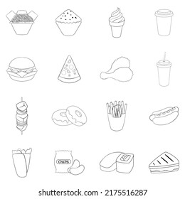 Fast Food Set Icons Outline Style Stock Vector (Royalty Free ...