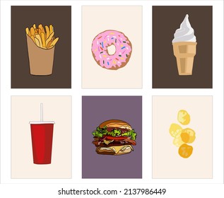 fast food set illustration isolated on color background