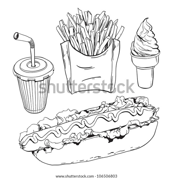 Fast Food Set Isolated On White Stock Vector (Royalty Free) 106506803