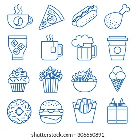 Fast food. Set of line icons. Vector illustration