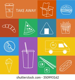 Fast food. Set of line icons. Vector illustration