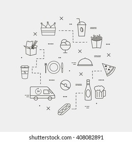 Fast Food. Set of line icons. Vector illustration

