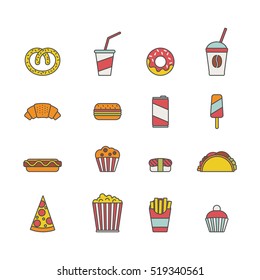 fast food. set of minimalistic line icons.