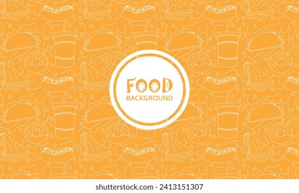 Fast food set. Monochrome sketch with street food and drinks, sweets and bakery, sandwiches and pizza, Chinese noodles and sausages. Doodle print for cafe menu design. Cartoon flat vector collection