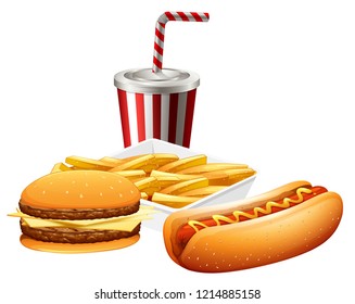 Fast food set on white background illustration