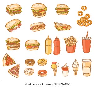 fast food set on white