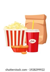 Fast food set. Fast food products in flat style on white background.