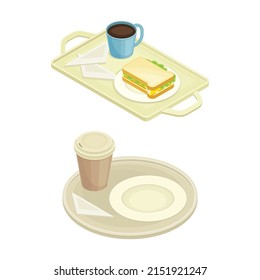 Fast food set. Sandwich, porridge and cup of coffee vector illustration