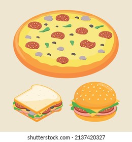 fast food set three icons