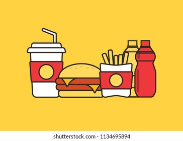 Fast food set. Vector fast food icons. Breakfast background burger vector