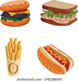 Fast food set vector illustration isolated on white background