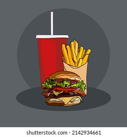 fast food set vector illustration isolated on grey background. Burger,french fries vector logo