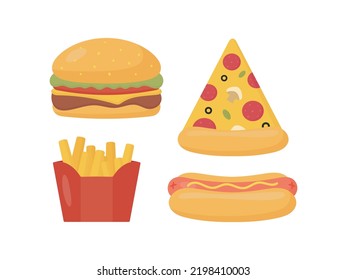 Fast food set. Vector illustration on a white background. For menu, posters, banners, printing on the pack, printing on clothes, fabric, wallpaper.