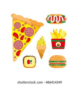 Fast food set. Vector fast food restaurant. Isolated fast food set.