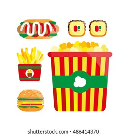 Fast food set. Vector fast food restaurant. Isolated fast food set.