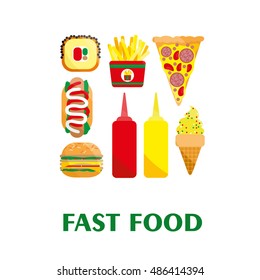Fast food set. Vector fast food restaurant. Isolated fast food set.
