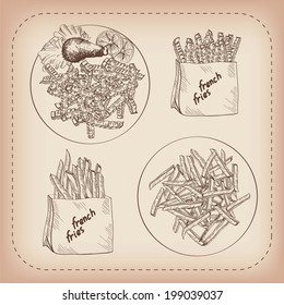 fast food. set of vector sketches. handmade