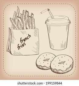 fast food. set of vector sketches. handmade