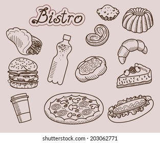 fast food. set of vector sketches. handmade