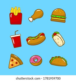 Fast food set.flat vector graphic in blue background